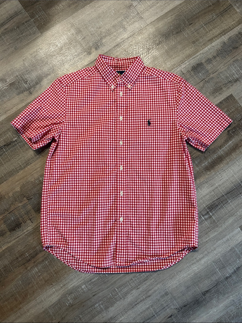 Polo by Ralph Lauren Red Gingham Short-Sleeve Button-Down Shirt with Navy Pony